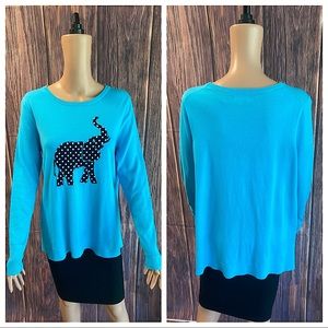 Crown & Ivy Belk size medium sky blue and white polka dot elephant sweater